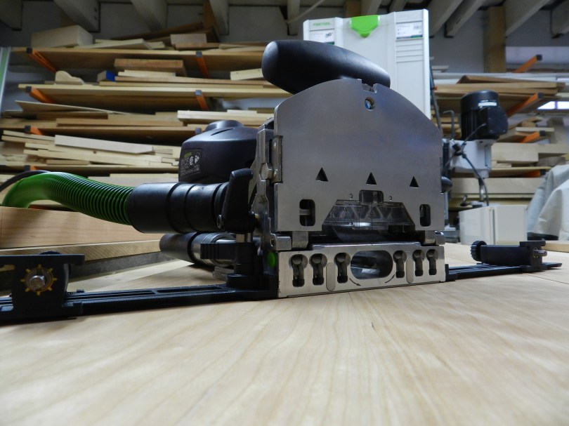 Festool Domino XL with indexing fence ready to join a table top