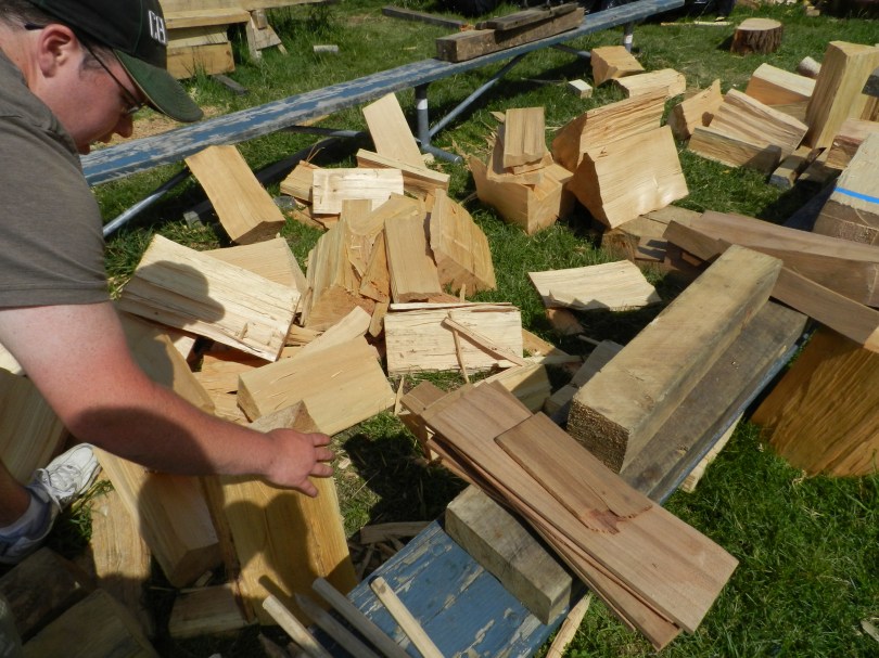 Shingles in various stages from log to finished shingle