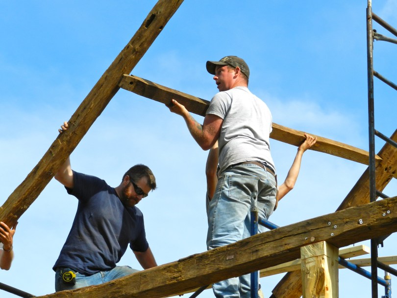 Dave and others working on the rafters and purlins