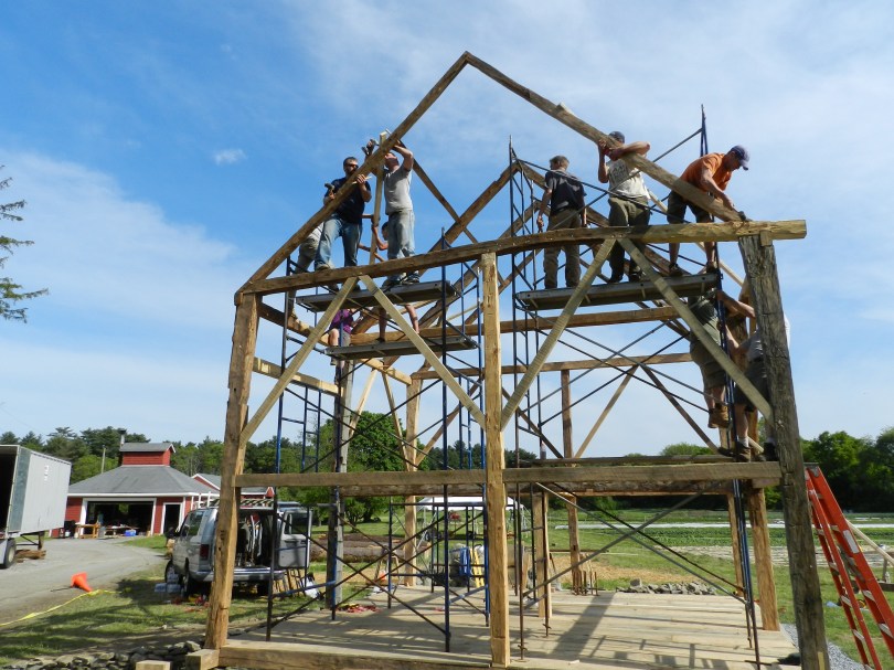 Gable end rafters being set in place
