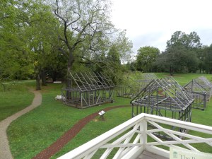 Re-constructed timber frames of some of the outbuildings