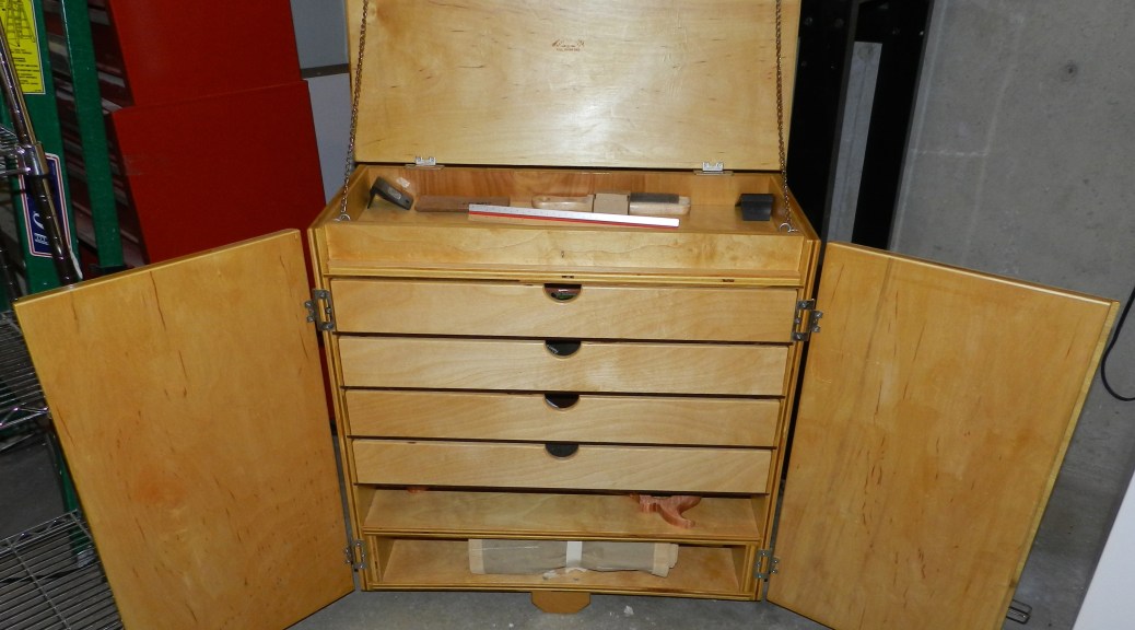 Front view of the tool cart with doors open