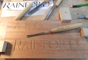 Completed name carving