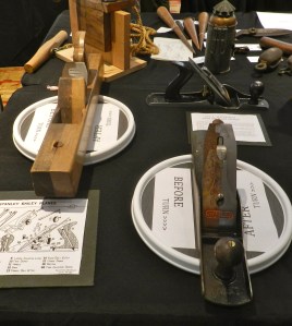 Very nice display showing how wood and metal planes can be restored