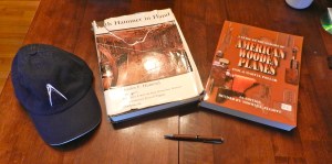 Books and turned pen we won in the silent auction. The had I bought from the Lost Art Press