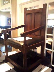 Beautiful chair in the silent auction that I believe had a relationship to (or at least a design derived from) the works of Wallace Nutting