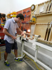 Dan turning on the lathe