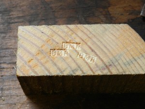 Testing my Initials stamp in some end grain