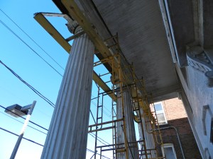 Looking up at the portico of the Alvah Kittredge House (Photo by Bill Rainford)