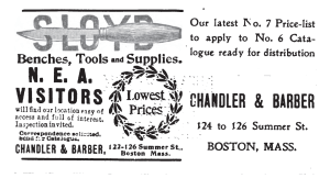 Chandler and Barber Sloyd System Supplier Ad from January 1904 Sloyd Record