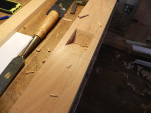 Chopping the mortise by hand 
