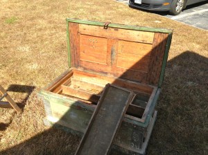 Carpenter's Chest with reinforced edges made from sheet tin. 