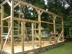 Many pegs in a timber frame
