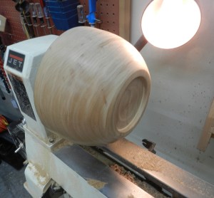 Turned outside of the bowl. 