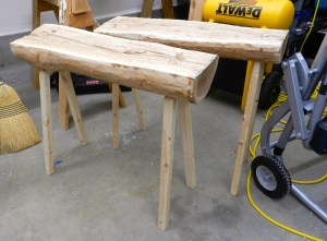 Completed benches. They can also work well as a pair of saw horses. 