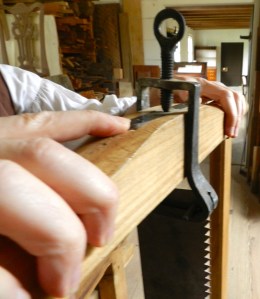 Close up detail of the tensioning mechanism of a frame saw