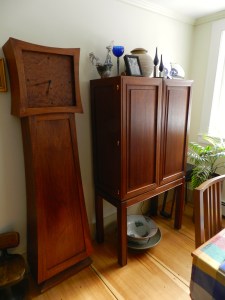Grandmother Clock and Bar Cabinet