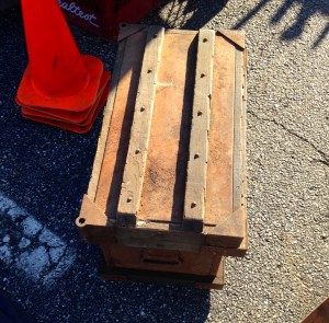 Outside of metal lined and reinforced chest