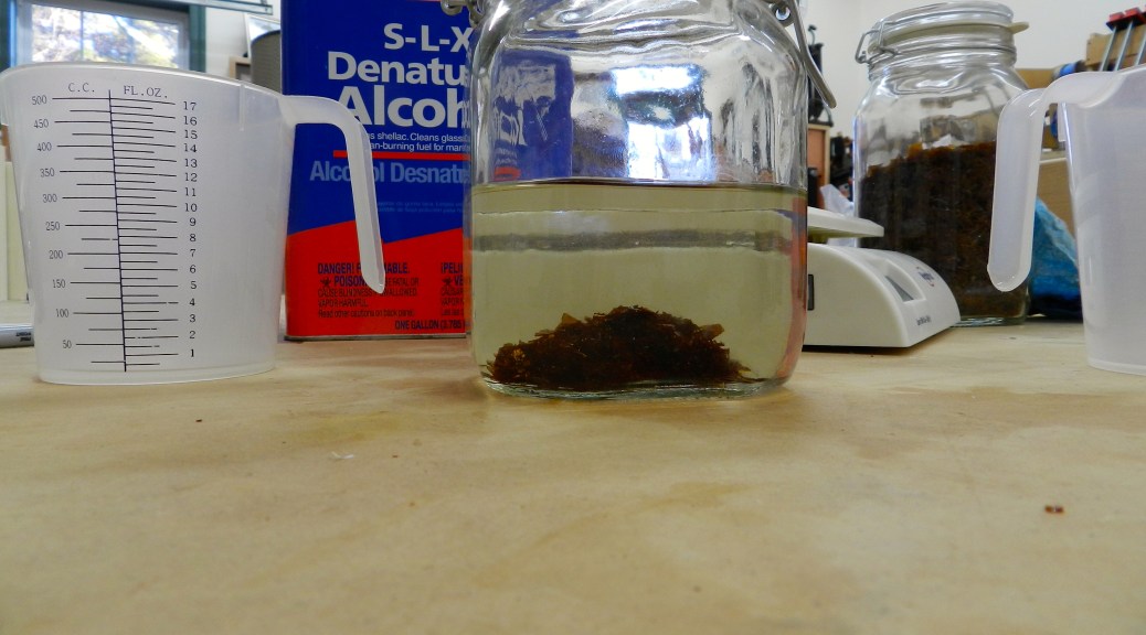 Flakes dissolving in alcohol