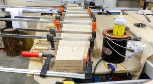 Gluing up one of the curved blanks