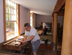 Brian and Tom working with the molding planes. 