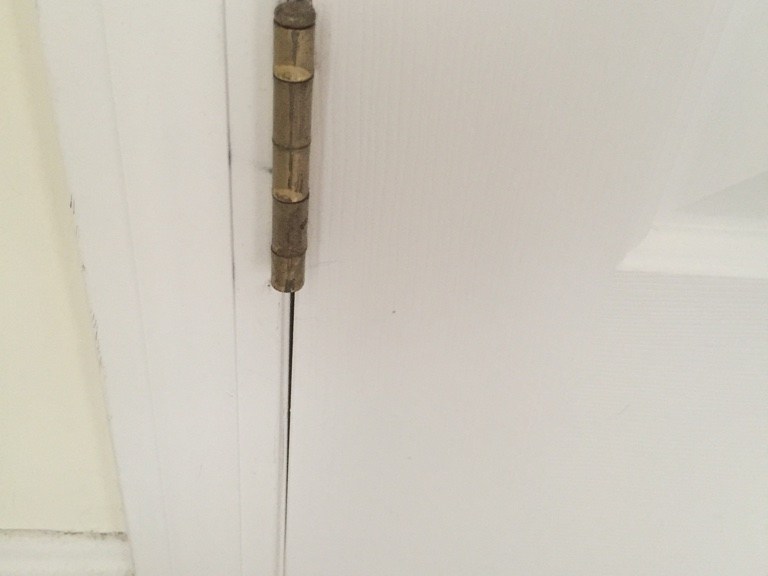 Example of lower left side of door rubbing as door sagged.