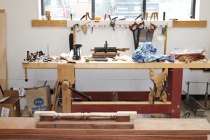 Megan's workbench in the corner of the workshop