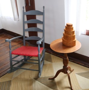 Shaker rocker, candle stand and boxes