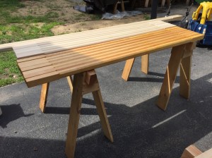 Applied amber shellac to give the pint some color. Followed this up with some UV stabilized satin water based polyurethane. 