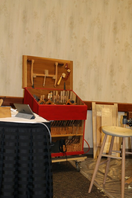 Caleb's traveling tool chest with a large collection of the planes he's made.