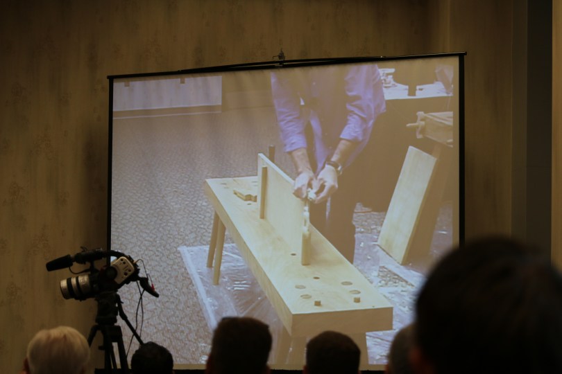 Chris demonstrating how versatile the low bench is for preparing stock.