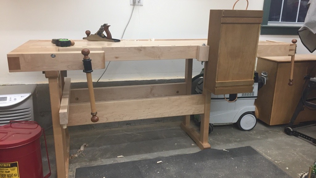 Side clamps in use on the completed bench