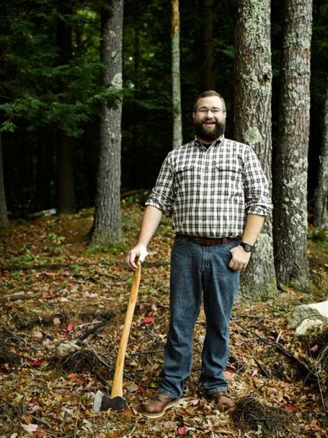 Bill Rainford with his felling ax. (Photo by Doug Levy, 2016 http://douglaslevyphotography.com )