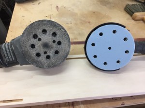Left Porter Cable Random Orbit Saner, Right Festool Pro5 Sander. (Note the differences in dust collection holes)